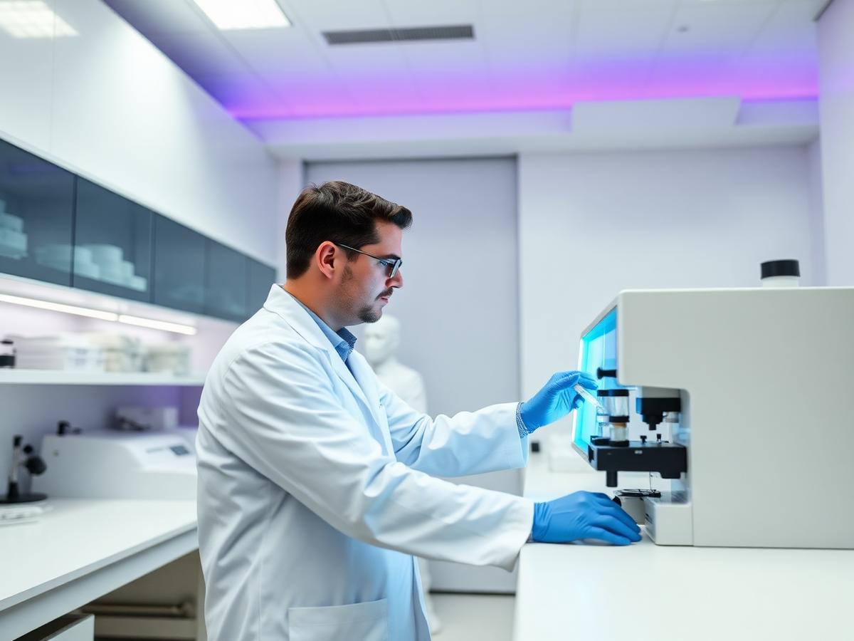 Analyst operating a gas chromatograph in the analytical laboratory