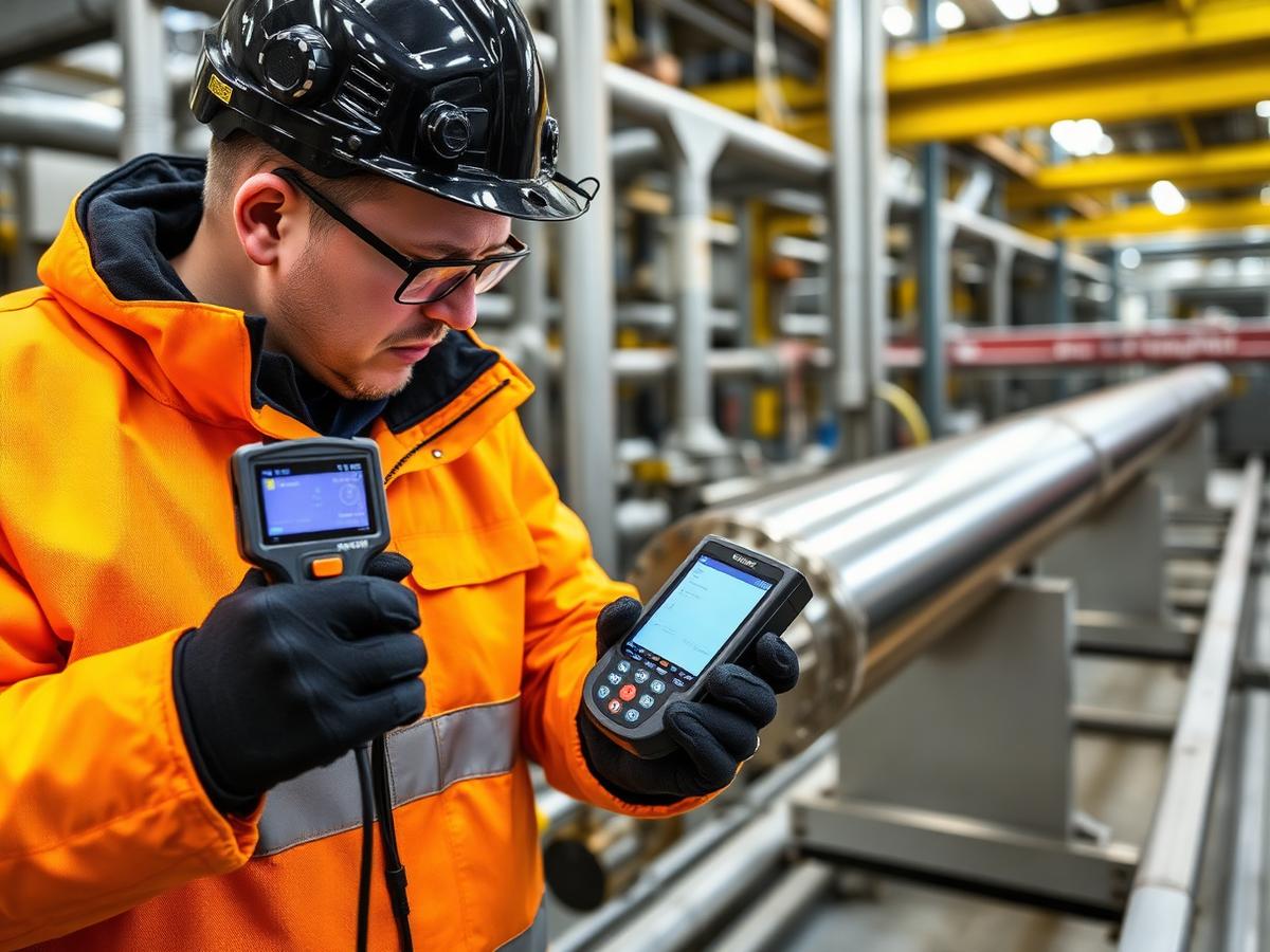 Inspector performing handheld XRF positive material identification
